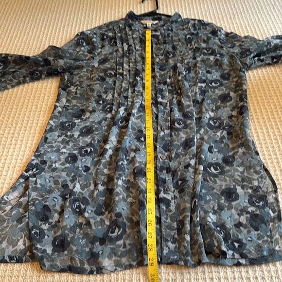 Travel Smith UnLined Pleated Bodice  Sheer Tunic Green Floral Size M - Picture 4 of 5